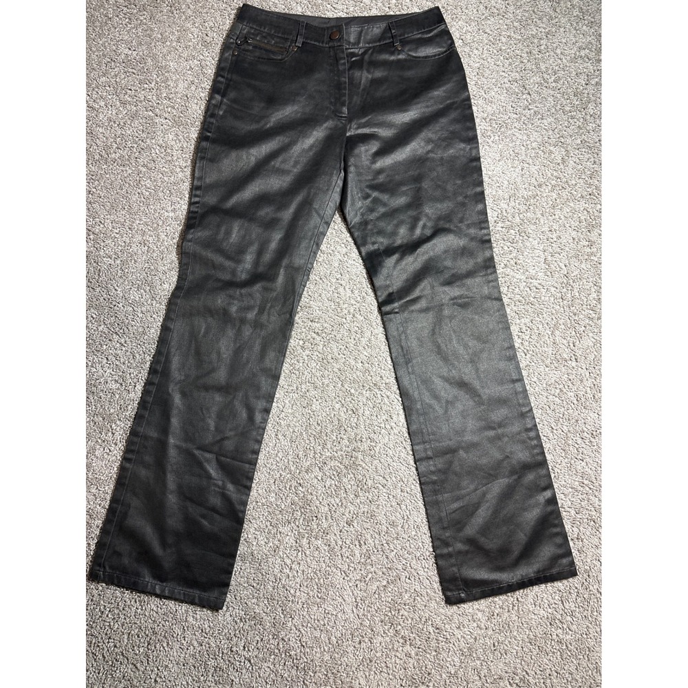 Spanner Womens Black Coated Straight Leg Pants F09209 Faux Leather Look Size 4